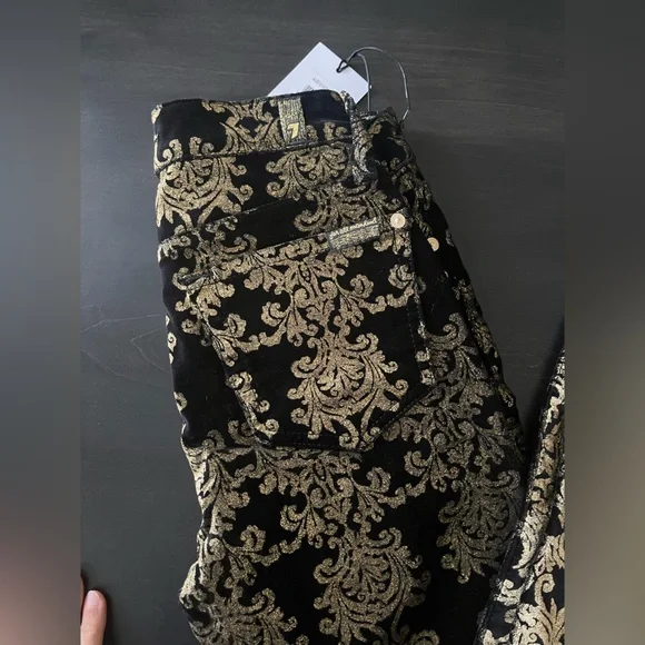 Velvet Stamped Gold Baroque print jeans, 7 For All Mankind - Picture 8 of 12